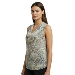 Ann Taylor Womens Sleeveless Animal Print Cowl Neck Blouse Large